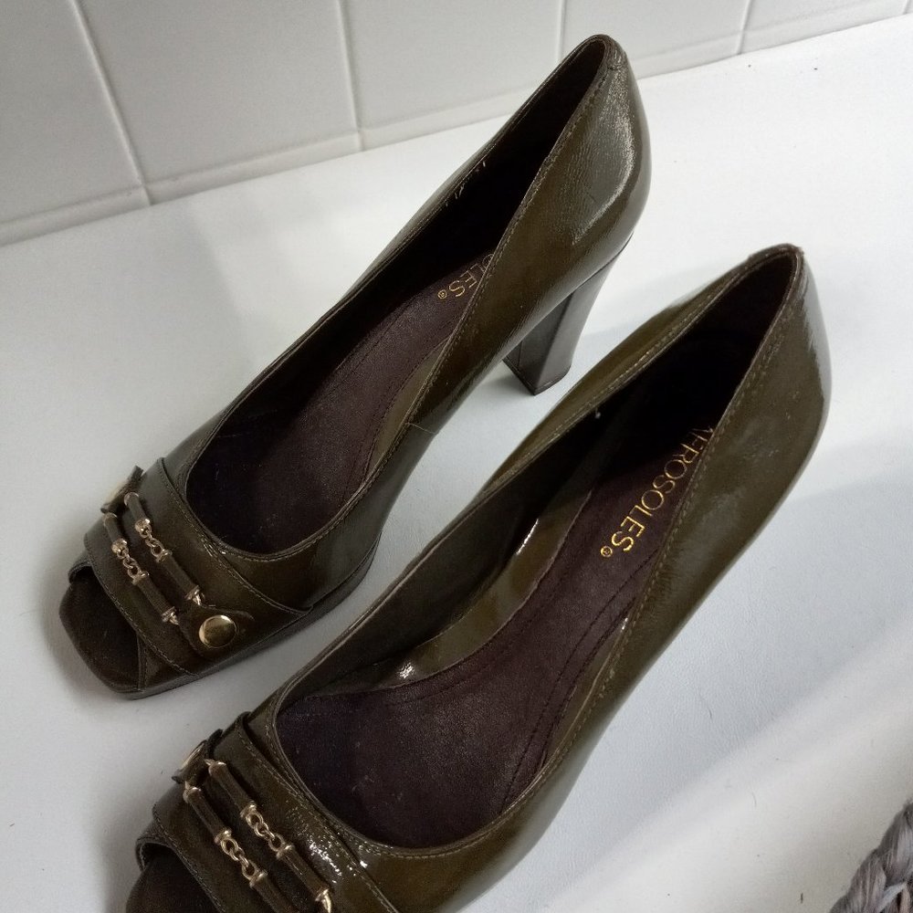 olive green peep toe booties